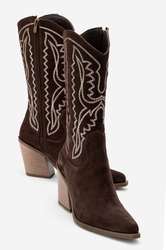 kadin-deri-western-kisa-cizme-KAHVE SUET-HKN1615-0101824_0